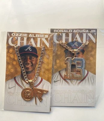 RONALD ACUNA OZZIE ALBIES Atlanta Braves Baseball SGA Replica Player Gold Chain - Image 1 of 2