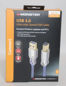Cable Monster Essentials USB 3.0 Ultra Alta Velocidad – 7FT / 2.13M – AZUL – Nuevo - Imagen 1 de 6