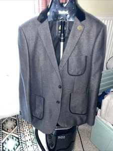Marc Darcy Mens Suit Blazer Dark Grey With Black Velvet Patches On Elbows - Picture 1 of 14