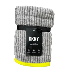 DKNY 100% Cotton Super Soft Highly Absorbent 2 Pck Hand Towels 16x28” Gray NWT - Picture 1 of 8