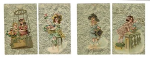 Vintage German Printed? Valentine Postcards (4) Pretty Girls Balloon Flowers - Picture 1 of 2