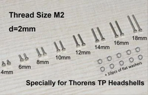 D = 2 mm Tornillos de fijación + Juego de lavadoras planas Cartucho Montaje Thorens TP Cabezal - Imagen 1 de 1