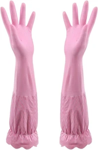 Household Kitchen Cleaning Gloves Waterproof Cotton Lined Dishwashing Non-Slip L - Picture 1 of 7