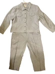 Traje de pantalón y chaqueta de lino vintage UNIFORME John Paul Richard talla 16 - Imagen 1 de 7