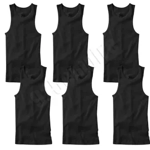 Men 100%Cotton Ribbed Black Tank Top A-Shirt Wife Beater Undershirts Size:S-2XL - Picture 1 of 7