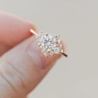14K Solid Gold Plated Ring, Round Cut Moissanite Engagement Ring, Cluster Ring