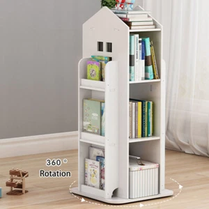 360° Rotating 4 Tier Bookcase Children Kids Book Shelf Rack Storage Bookshelf - Picture 1 of 11