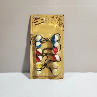 Vintage 80s Hair Tie Ponytail Holder Twin Bead Knockers Plastic Venida Lof 6 - Image 1 of 4