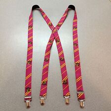 VTG Buckle-Down TM Warner Bros Suspenders. Dark Pink/Yellow. Each Strap ~47 1/4.