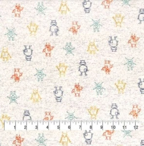 POP! SUPER SNUGGLE FLANNEL Sewing Fabric .688 Yd (24.5") x 42" ROBOT on Gray - Picture 1 of 4