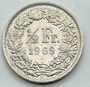 1969 B Switzerland 1/2 FRANC - Swiss Coin - Free Shipping - Picture 1 of 4
