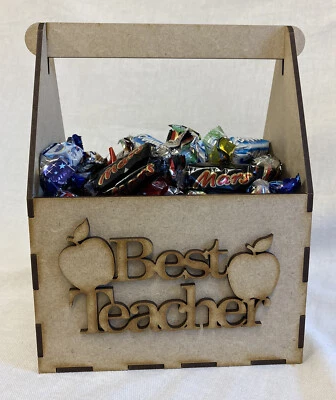 KOLAT CREATIONS Best Teacher Treat Gift Box. Laser Cut MDF Craft Tool box. Decopatch, School