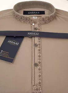 Boys Shalwar Kameez Beige 2 Embroidery - Picture 1 of 2