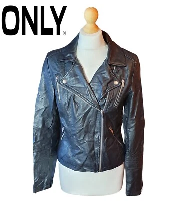 Only Chaqueta de Cuero Sintético Negra Mujer Chaqueta de Motociclista Reino Unido Talla S EU 38 Foto 1 de 4