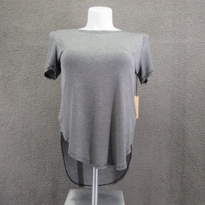 卤素衬衫女式小号黑色条纹弧形下摆高低束腰休闲上衣 — 第 1/4 张图片