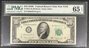 1950 C Ten Dollar Federal Reserve Note $10 Bill Graded PMG GEM UNC 65 EPQ #94696 - Picture 1 of 2
