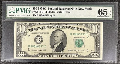 1950 C Ten Dollar Federal Reserve Note $10 Bill Graded PMG GEM UNC 65 EPQ #94696 - Image 1 of 2