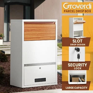 Groverdi Post Parcel Box Letter Box Package MailBox Security Lock Storage White - Picture 1 of 11