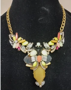 COLLANA J CREW PIETRE PREZIOSE FINTE MULTICOLORE STRASS CRISTALLO DICHIARAZIONE - Foto 1 di 6