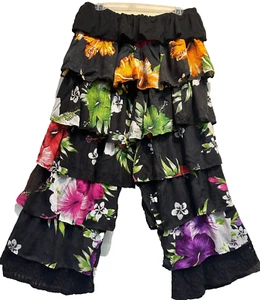 Nwt FUNKY STUFF boho ruffle hawaiian flamenco hippy rayon elastic waist PANTS XL - Picture 1 of 7