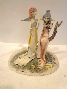 E. Tezza Whimsical Italian Porcelain Figurine 2 Angels (Singer & Harpist) #031 - Picture 1 of 15