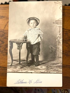 RPPC Real Photo Postcard Little Toddler Boy w/Toy 1911 Maramec OK - Picture 1 of 3