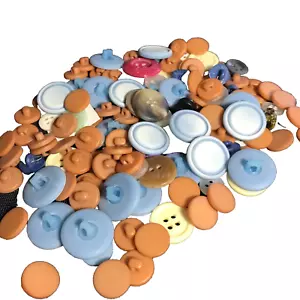 Lot of 118 Mixed Vintage Sewing Buttons most Blue and Tan Asst sizes, grannycore - Picture 1 of 6