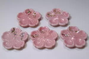 Kyo Kiyomizu yaki ware Japanese Chopstick rest Hashioki 5pcs Cherry party Japan - Picture 1 of 2