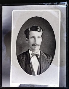 Handsome Man Photo of a Cabinet Card String Tie Antique Glass Negative 5 x 4 in - Picture 1 of 3