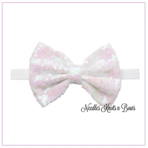 Girls 5" White Sequin Bow Headband - Picture 1 of 1