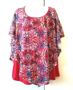 NEW WOMEN'S ZAC & RACHEL RED AND BLUE FLORAL LACE OVERLAY TOP PLUS SIZE 3X BNWT - Picture 1 of 5