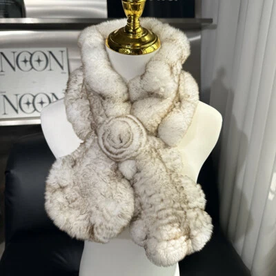 Nuevo Para Mujer Bufanda de Piel de Conejo Real Cálido Tejido Bufandas Cuello Envoltura Cuello Calentador Foto 1 de 4