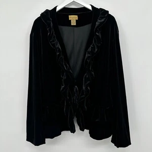 Midnight Velvet Jacket Coat Plus Size 2X Black Stretch Ruffle Lined Long Sleeve - Picture 1 of 15