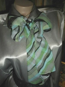 Pussy Schleife Seide Chiffon Schal Aqua Grün Grau Schwarz USA - Bild 1 von 4