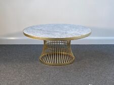 Pickford Grey Solid Rustic Marble & Gold Metal 90cm Round Pedestal Coffee Table