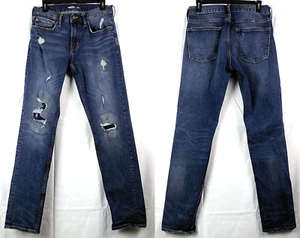 Pantalones de mezclilla antiguos azules azul marino integrados flexibles calce ajustado destruidos 30 X 32 - Imagen 1 de 3