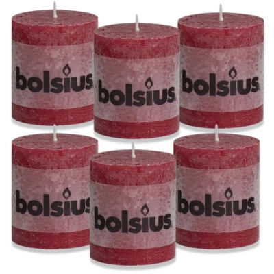 6 Stück Bolsius Rustik Stumpenkerzen 80x68mm Rustic Kerzen bordeaux - weinrot - Bild 1 von 4