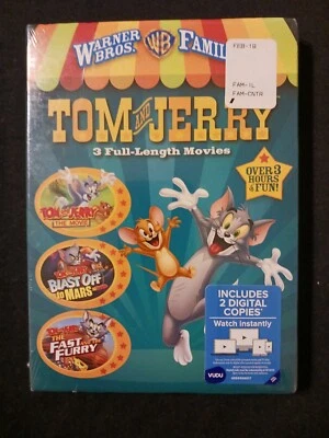 Tom & Jerry : 3 Films DVD The Movie + Blast Off Mars + The Fast & The Furry NEW - Image 1 of 3
