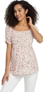 Ingrid & Isabel Maternity Size XS Shirred & Smocked Pink Floral Print SS Top - Picture 1 of 9