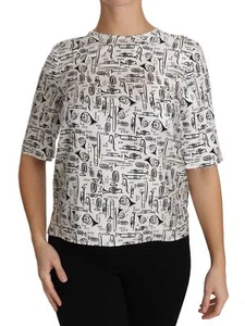 DOLCE & GABBANA Blouse White Musical Instruments Print Top IT46/US12/XL $545 - Picture 1 of 8