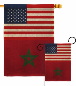 Marruecos EE. UU. Amistad Arpillera Jardín Bandera Decorativa Pequeño Regalo Patio Casa Banner - Imagen 1 de 19