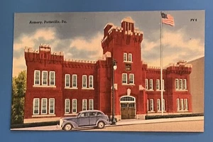 Postal de lino vintage de Armory Pottsville Pennsylvania sin usar - Imagen 1 de 2