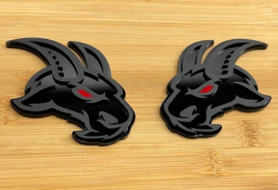 Angry Goat Red Eye Car Truck Emblem Badge Matte Black on Black Custom Pack of 2 - Image 1 of 4