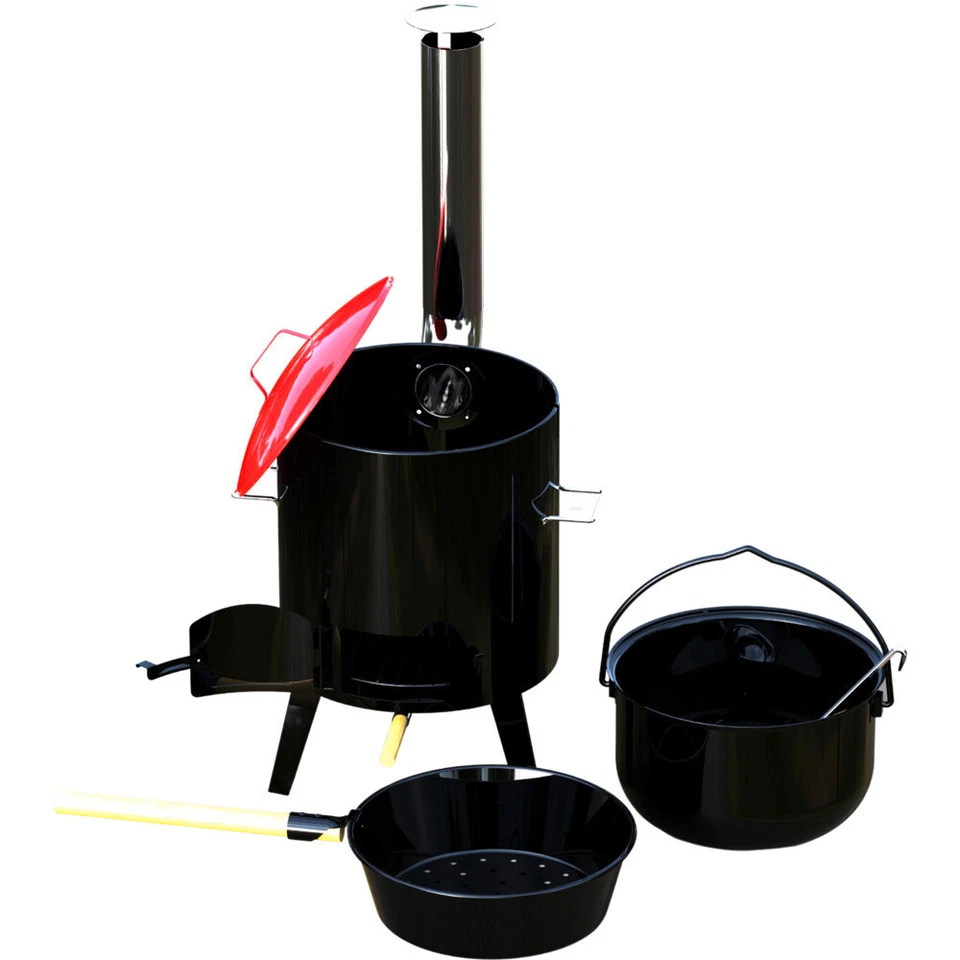 MARKENLOS Gulaschkanone mit Deckel Gulaschkessel Feldküche Suppenkessel Camping Outdoor