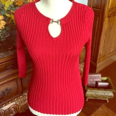 R.Q.T Mujer Suéter Top Manga 3/4 Largo, Escote Redondo, Cintura Ajustada Foto 1 de 4