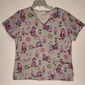 Disney Eeyore Winter Scrub Top Gray (Phap) Winnie the Pooh Size Med - Picture 1 of 11