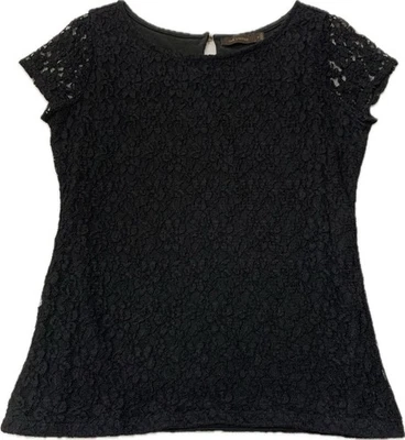 The Limited Women Cap Sleeve Shirt Top Medium Black Lace Overlay Lined - Image 1 of 4