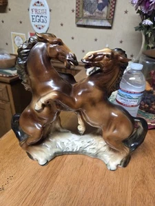 Vintage Porcelain Fighting Horses Figurine 10.5" Tall Japan - Picture 1 of 14