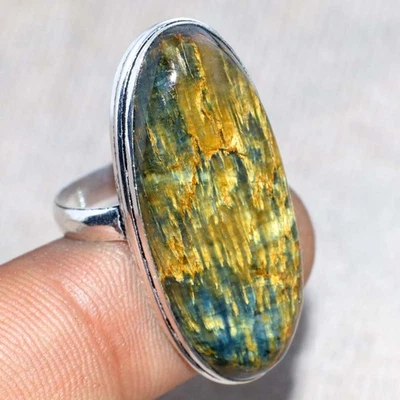 Anillo enchapado en plata 925 pietersita dorado EE. UU. 8,5 hecho a mano joyería de regalo GW Foto 1 de 3