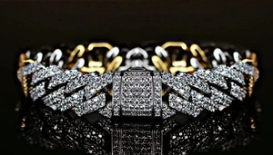 Brazalete de eslabones cubanos de moissanita probado corte redondo de 5 quilates chapado en oro de 2 tonos 14 k - Imagen 1 de 8